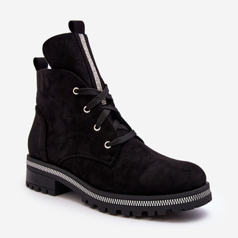 PS1 Bottines pour femmes en daim avec décoration Plesca noire le noir 2