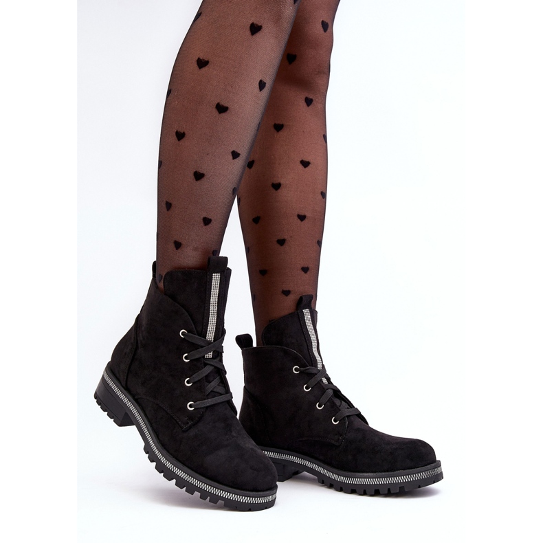 PS1 Bottines pour femmes en daim avec décoration Plesca noire le noir 1