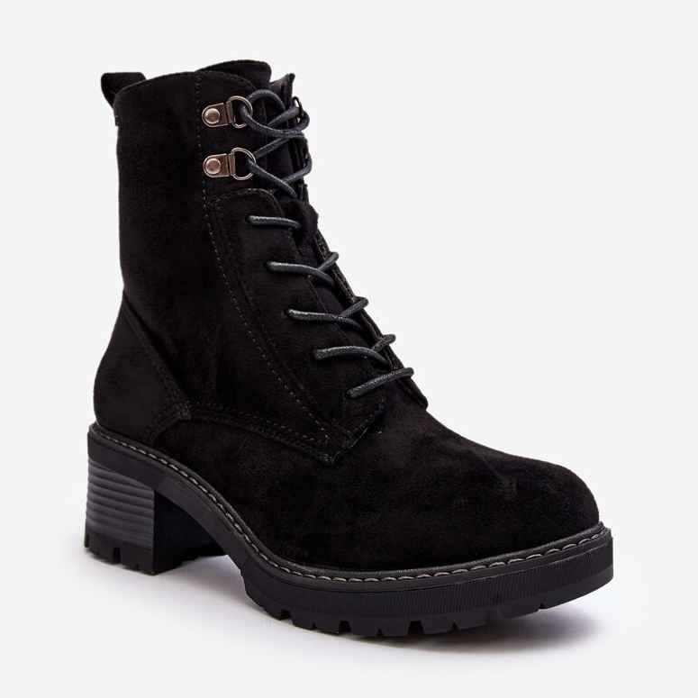 PS1 Bottines à lacets à talons bas pour femmes noires par Adinail 2