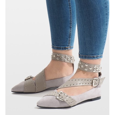 Chaussures à enfiler grises avec clous B12-8 rose 1