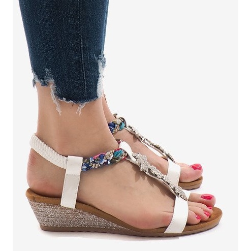 Sandales compensées blanches avec un élastique B133-2 1