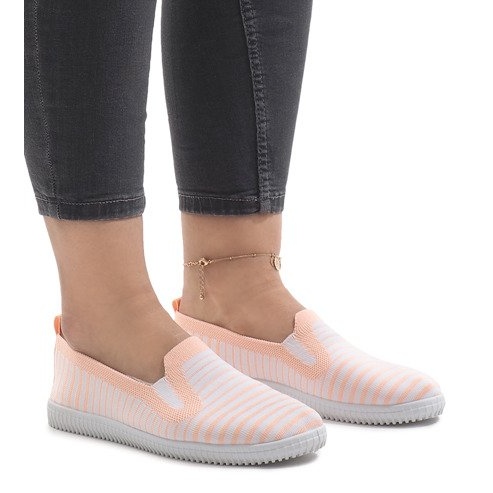 Baskets à enfiler à rayures pêche XJ-2909 blanche jaune 1 Baskets à enfiler à rayures pêche XJ-2909 blanche jaune 1