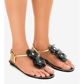 Chaussons à fleurs noirs KG19P 1