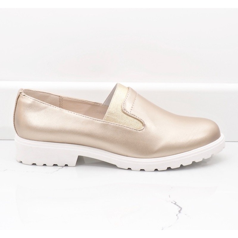 Chaussures à enfiler dorées sur la plate-forme XC683-3 1