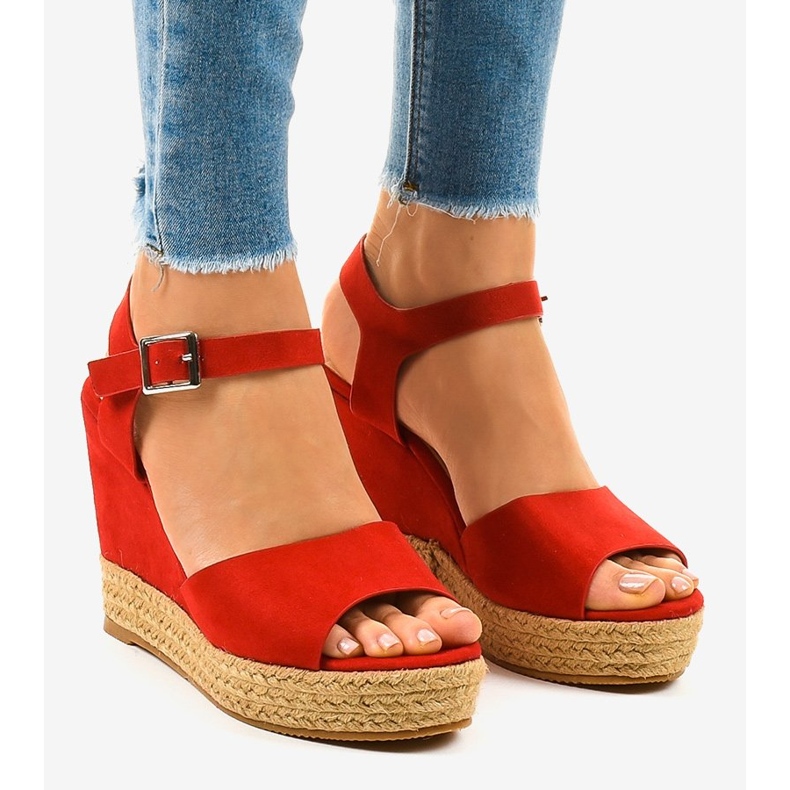 Sandales compensées espadrilles rouges 9R195 1