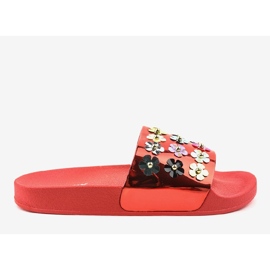 Tongs rouges à fleurs D7659-4 1