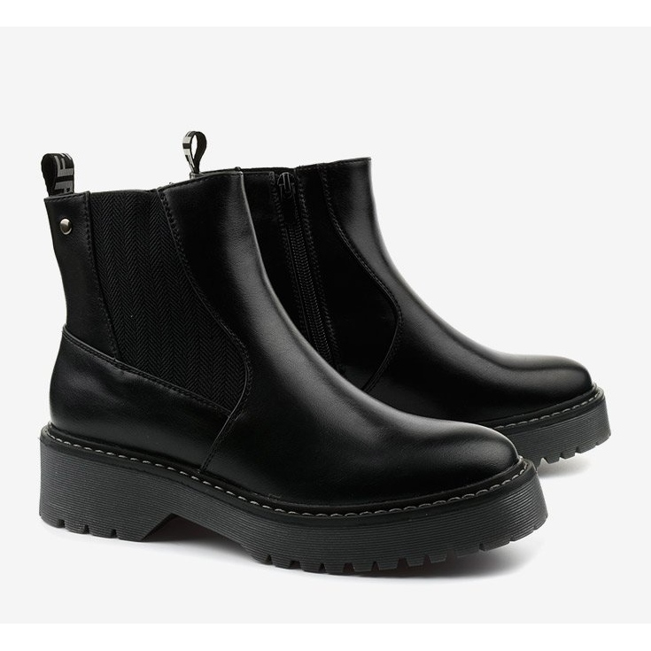 Bottines plates noires en éco-cuir Cavern 1