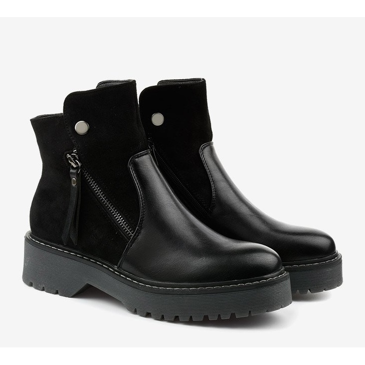 Bottines noires en éco-cuir et éco-suède avec fermeture éclair Merriwa 2