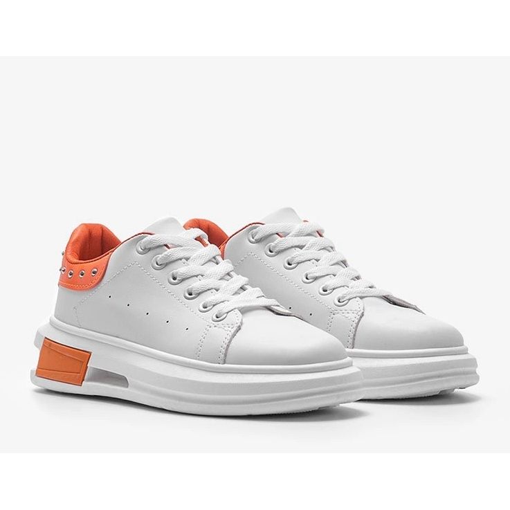BM Baskets femme Taranto blanches et orange 1