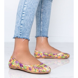 Ballerines beiges brillantes à fleurs Luz violet 5