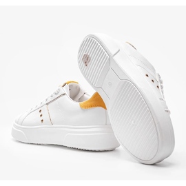 Baskets blanches avec empiècement en éco-suède Ellen jaune 2