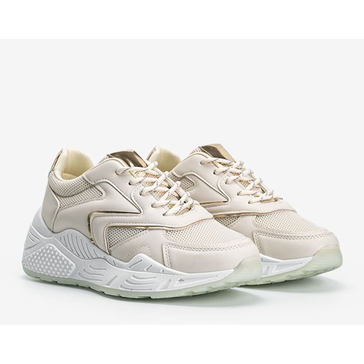 Baskets beiges à semelle épaisse avec détails Kenna métallisés 1