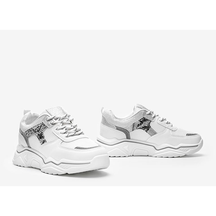 Baskets blanches sur semelle épaisse à motif peau de serpent Anika 1