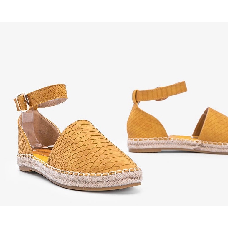 Espadrilles moutarde à motif peau de serpent jaune 1