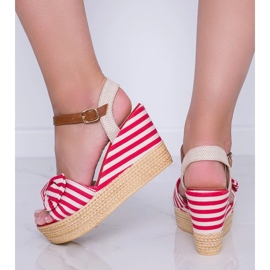 Sandales compensées rouges et blanches avec nœud Holiday Vibes 2