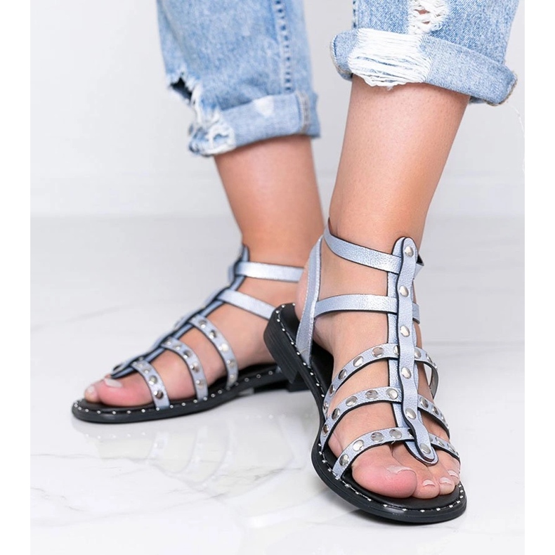 Sandales gladiateur bleu métallisé Xana 1