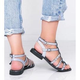 Sandales gladiateur bleu métallisé Xana 2