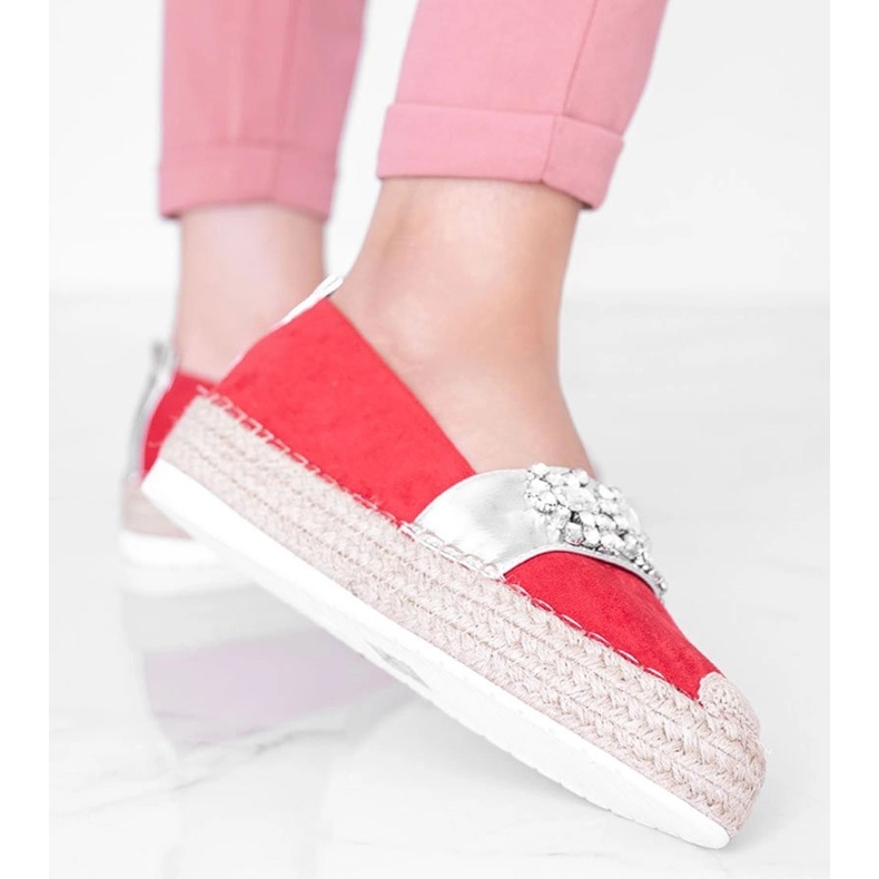 Espadrilles rouges avec pierres Cher argent 1