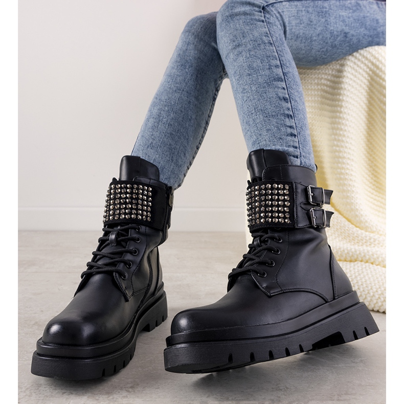 Bottines noires ornées d'oxydes de zirconium Hendo 1