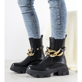Bottines noires avec chaîne Attention le noir 1