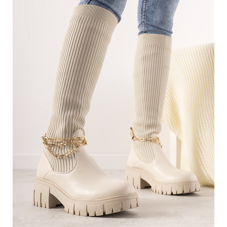 Bottes beiges avec une tige de chaussette Cheers 2