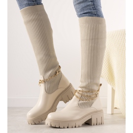 Bottes beiges avec une tige de chaussette Cheers 1