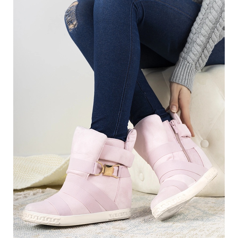 Baskets compensées roses 1