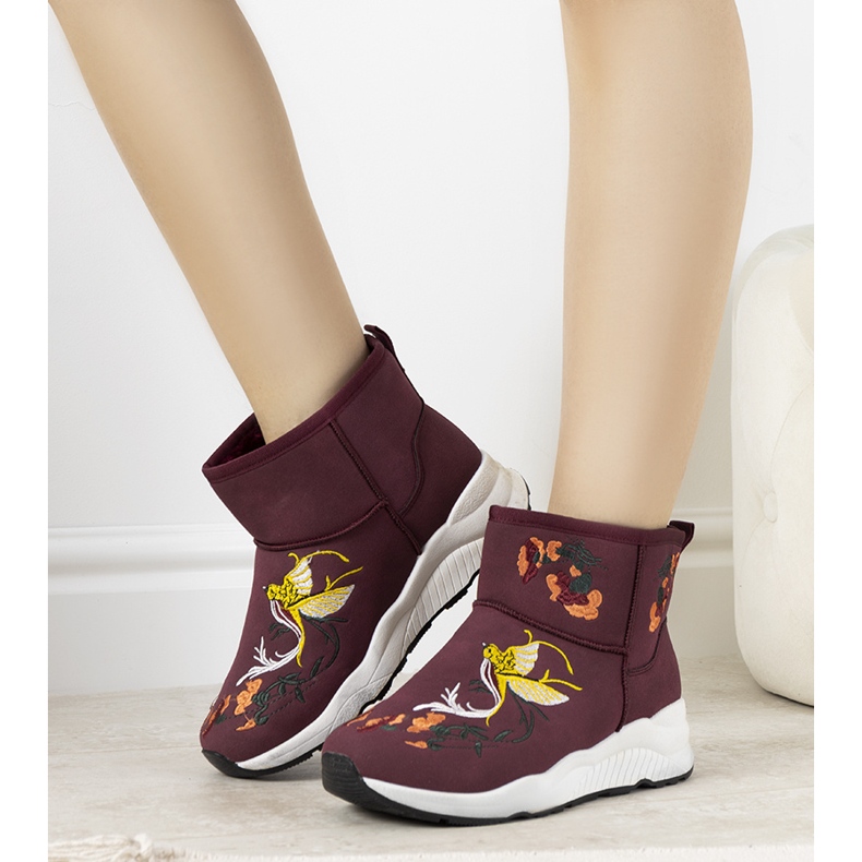 Bottes de neige bordeaux avec broderie Jamil rouge 1