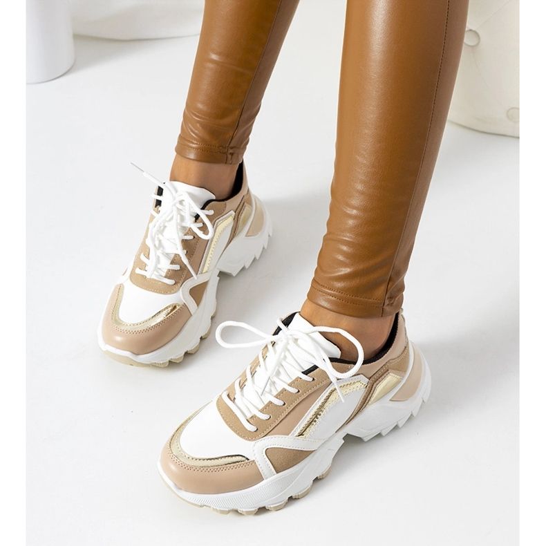 Baskets roses Gordani avec empiècements métalliques beige 1