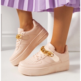 Baskets roses avec chaîne Memphis beige 1