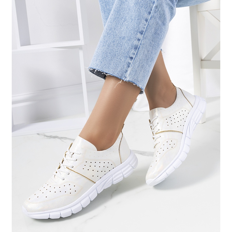 Baskets blanches holographiques Enid beige 1