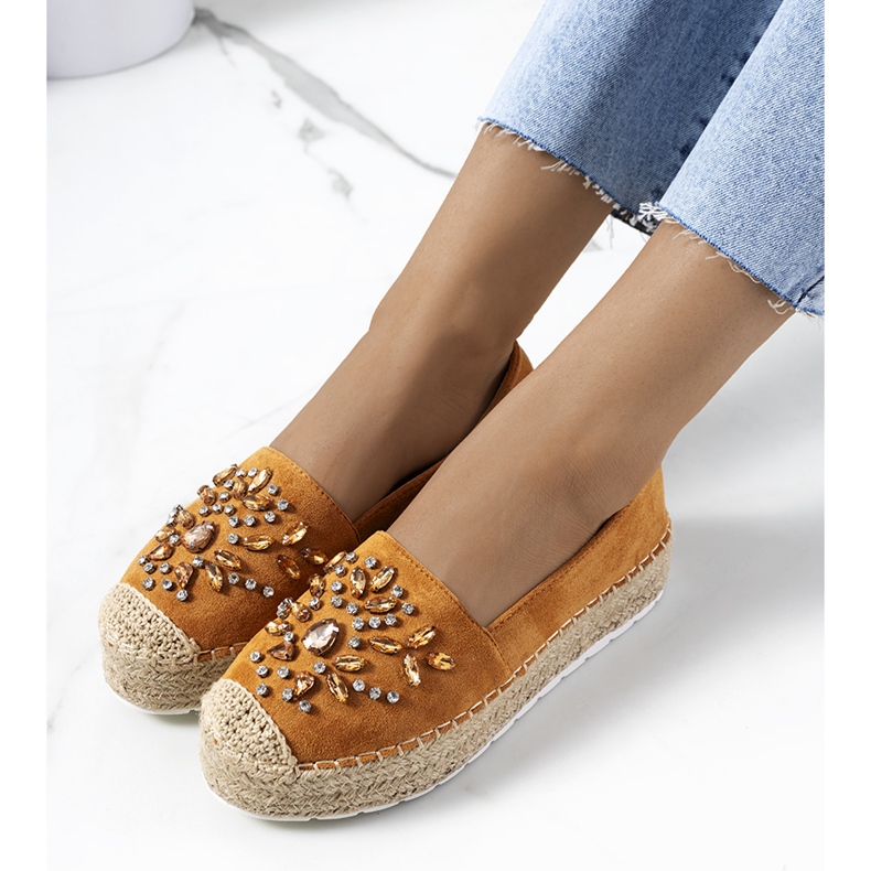 Espadrilles marron avec zircons cubiques Leer brun jaune 1