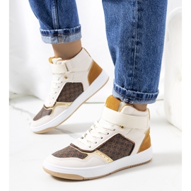 Baskets montantes beiges Emmers blanc brun doré jaune 1