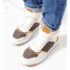 Baskets montantes beiges Emmers blanc brun doré jaune 2