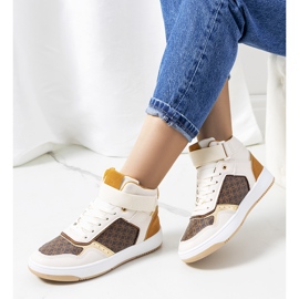 Baskets montantes beiges Emmers blanche brun d'or jaune 3