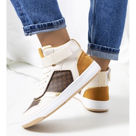 Baskets montantes beiges Emmers blanche brun d'or jaune 4