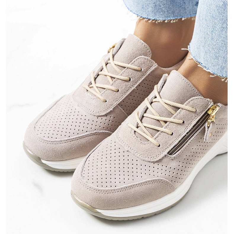 Baskets en cuir beige Zakiya 1