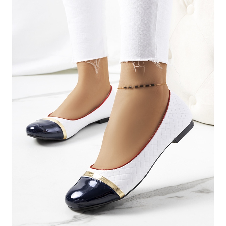 Ballerines femme Petra blanches bleu marin 1