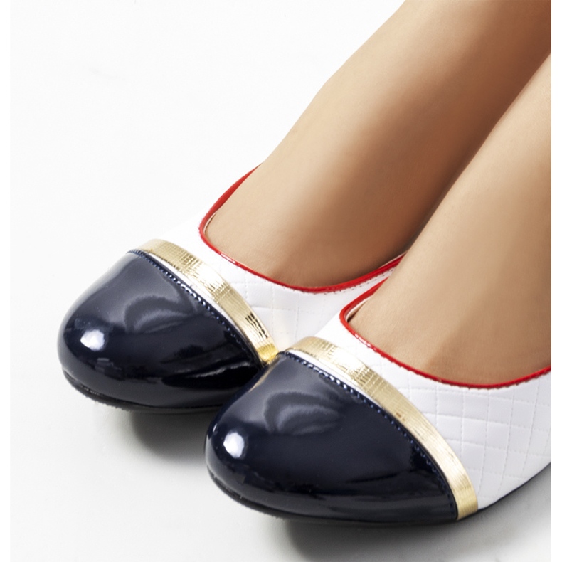 Ballerines femme Petra blanches bleu marine 2
