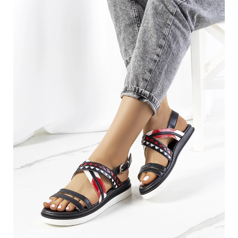 Sandales pour femmes noires et rouges de Doren blanc 1