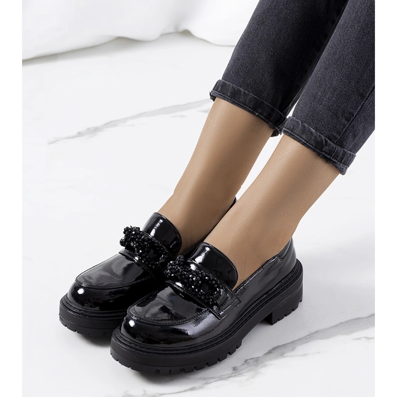 Mocassins en cuir verni noir Ordell le noir 1