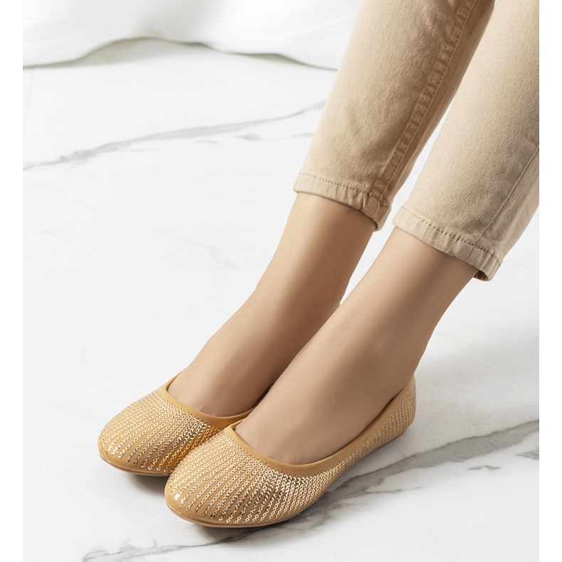 PA1 Ballerines pailletées marron Hirane beige doré 1