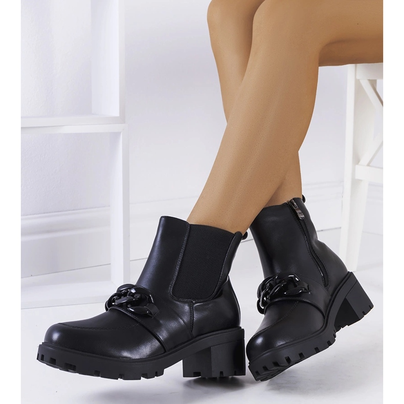 Bottines noires avec chaîne Bilka le noir 1