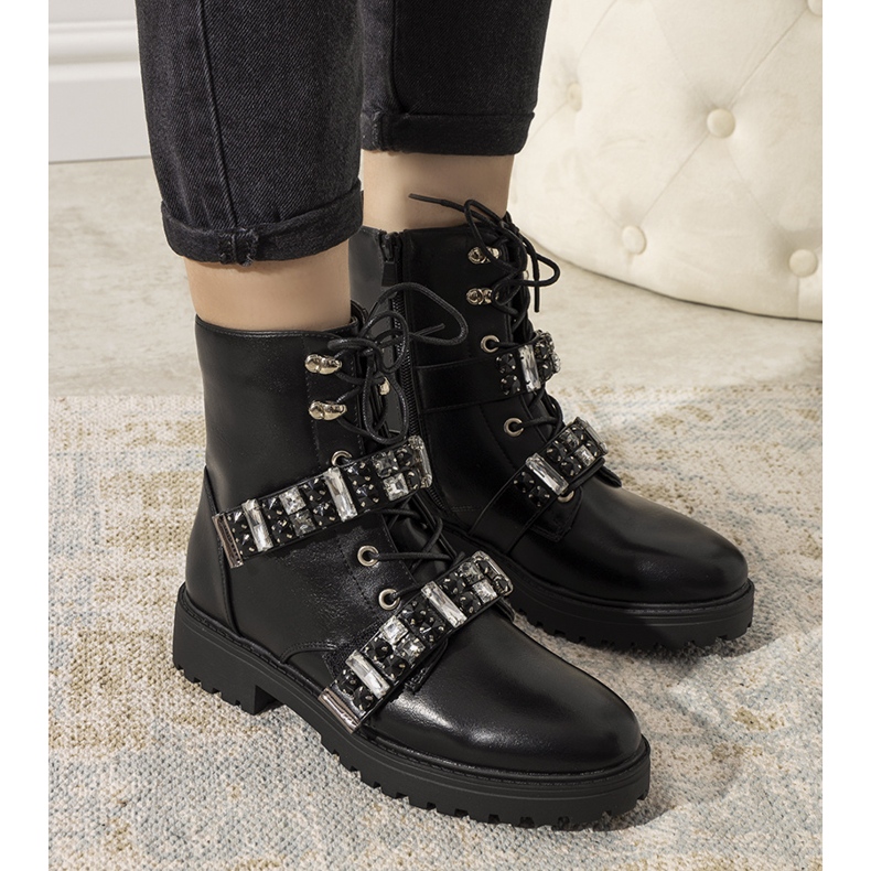 Bottines noires avec zircons cubiques Ramsey décoratifs le noir 1