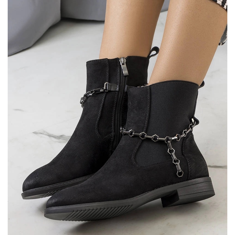 Bottines noires avec chaîne Lesme le noir 1
