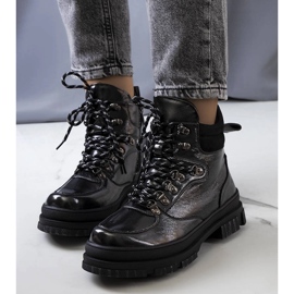 Bottes Prepo en cuir verni gris noir 1