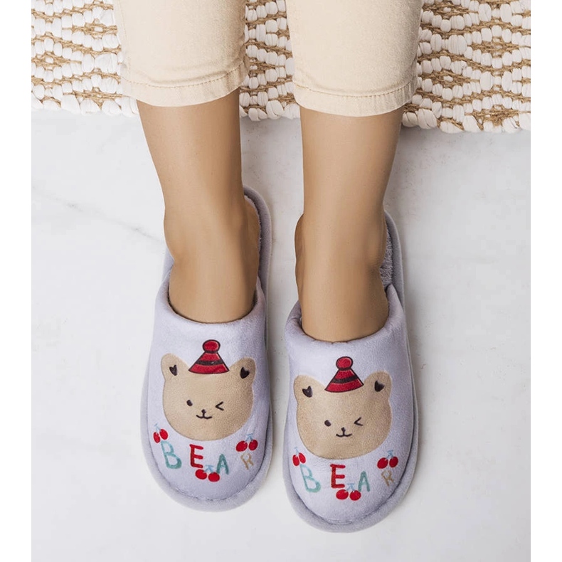 Chaussons ours tout doux gris 1
