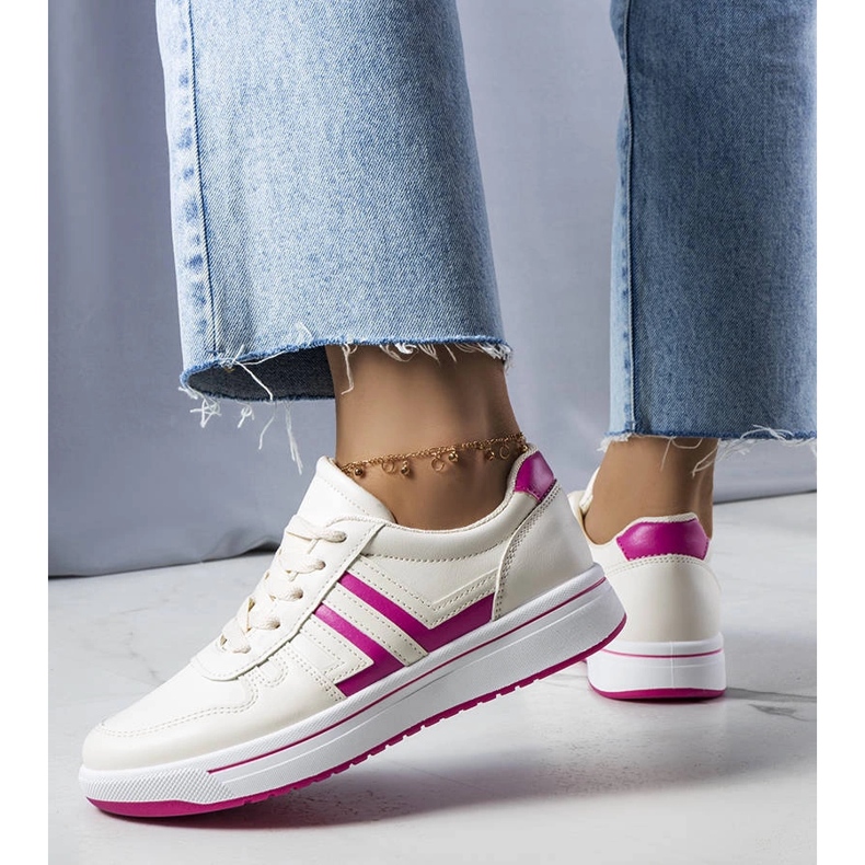 Baskets crème avec empiècements roses Olympia beige 1