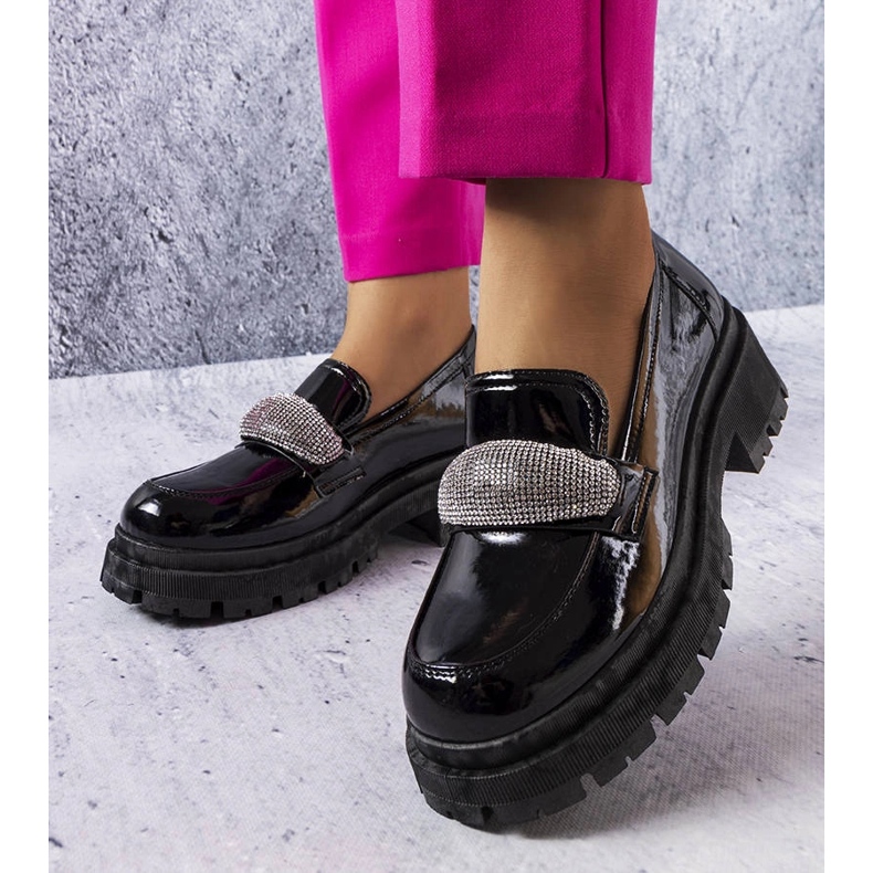 Derbies laquées noires avec zircons cubiques Mouss 1