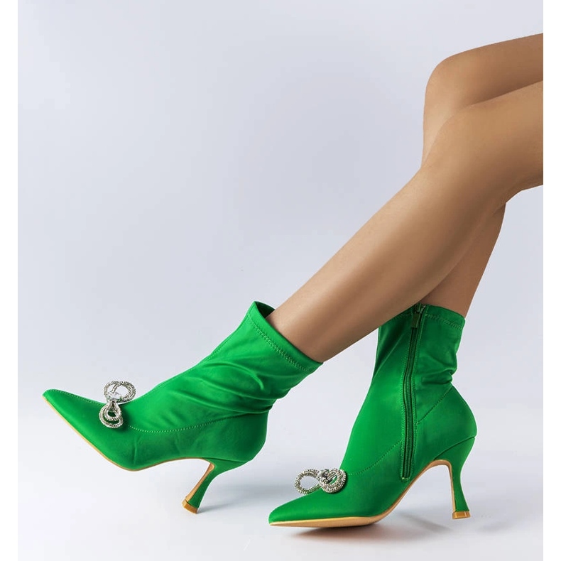 Bottines vertes ornées d'un nœud Mars en zircon 2